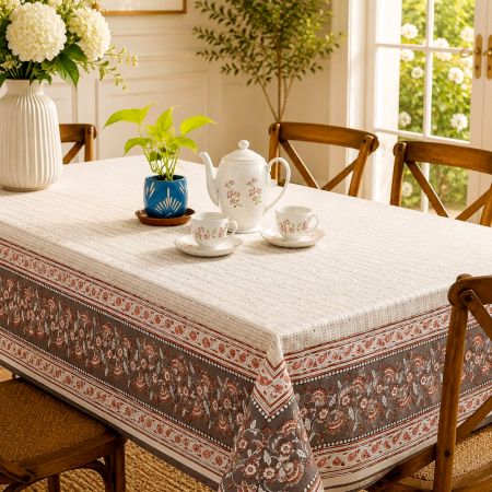 Grey Stripe Pattern Handmade Canvas Cotton Table Cover